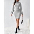 thumbnail image 5 of Women's Turtleneck Long Sleeve Mini Dress with Stretch Knit 95% Polyester 5% Elastane for Everyday Style Casual, 5 of 7