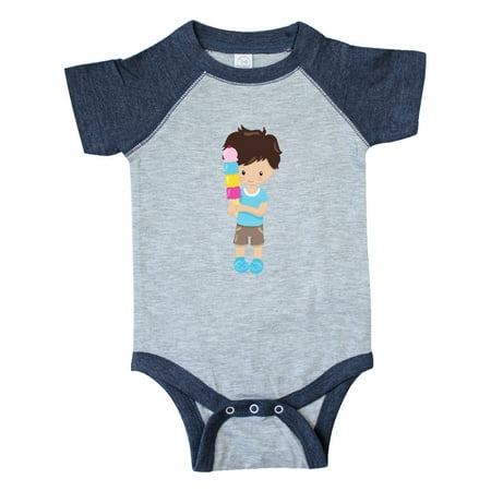 

Inktastic Boy With Ice Cream Brown Hair Blue Shirt Shorts Gift Baby Boy Bodysuit