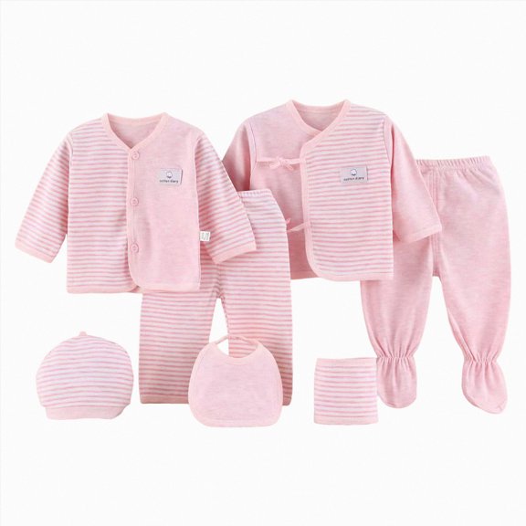 CAUYDY Infant Boys Going Home Outfits Baby Girls Sleepwear Preemie Clothing 2 Long Sleeved Top & 2 Pants & Warm Hat & Bib & Bellyband 7Pcs Cute Set Fall Sizes 0-3 Months,Light Pink