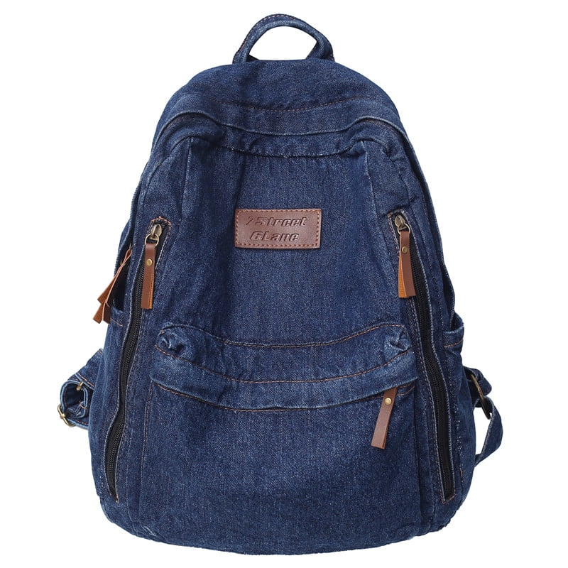 Letter Patch Detail Backpack, Denim Design Zipper School Bag, Stylish Large  Capacity Laptop Backpack For Work & Travel