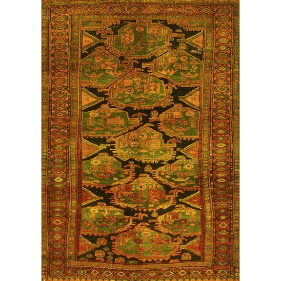 Ahgly Company Machine Washable Indoor Rectangle Persian Yellow Traditional Area Rugs, 5' x 7'