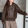 thumbnail image 2 of larppty Boys Girls Leather Jacket Teen Lapel Collar Zip up Biker Coats Trendy Oversized Lightweight Outerwear Tops for Kids (Coffee,15+ Years), 2 of 6