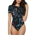 thumbnail image 2 of Uemuo Joystick Gamepad Pattern Women's One Piece Short Sleeve Swimsuit Rash Guard Surfing Modest Quick-drying Swimsuit Beach Essentials-X-Large, 2 of 9