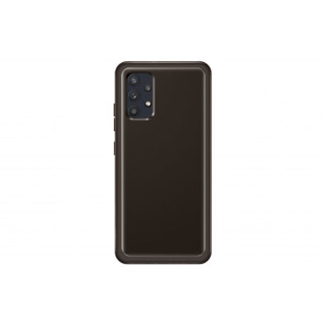 protector samsung soft clear cover galaxy a32 negro samsung ef-qa325tbegww funda negra para Galaxy A32, vista trasera centrada con recorte para cámara, bordes elevados y botones laterales visibles; protección diaria y ajuste preciso en policarbonato según especificaciones.