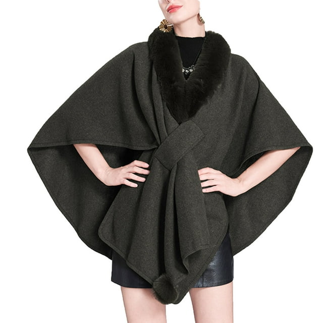 Cape Châle Tricotée Couleur Unie, Col Faux Élégant pour Femmes