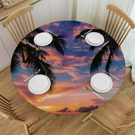 

Orinice Palm Trees Sunset Round Table Cover Stain Resistant Washable Indoor Outdoor Tablecloth Kitchen Dining Wedding Parties Table Cloth 100% Polyester Fiber 46-50
