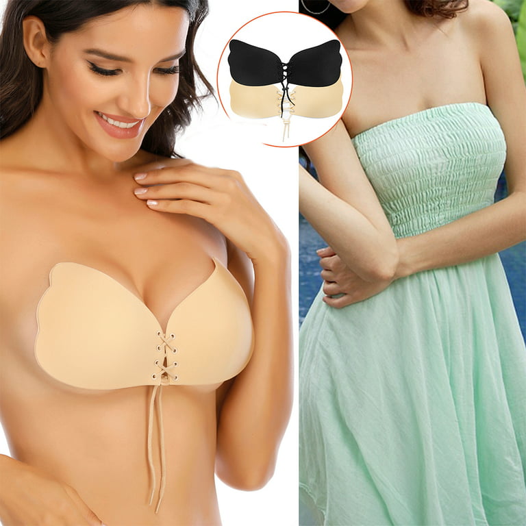 Basstop Female Self Adhesive Stick on Backless Invisible Sculpt Bra  Strapless Sticky Bra F Cup, Beige