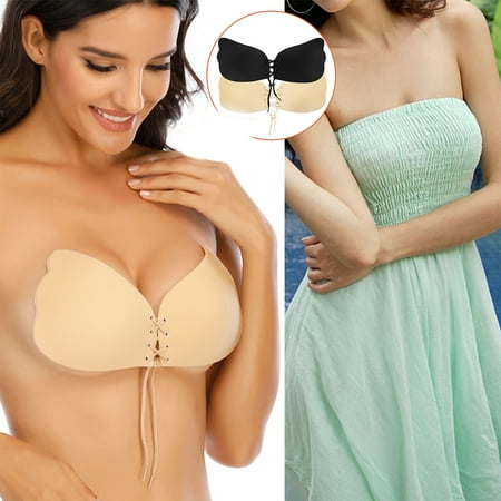 Basstop Female Self Adhesive Stick on Backless Invisible Sculpt Bra Strapless Sticky Bra E Cup  Beige