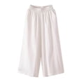 thumbnail image 4 of CAIVO Women Casual Cropped Wide Leg Pants Calf Length Summer Linen Blend Loose Fit Comfortable Elastic Waist Solid Color Cozy Trousers, 4 of 4