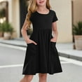 thumbnail image 2 of TQWQT Girls Black Dresses Summer Short Sleeve Basic Dress Size 10-12 Kids A Line Sundress Cute Crewneck Skater Dress Girls Dresses Tween Girls T-Shirt Dress with Pockets Black 120, 2 of 8