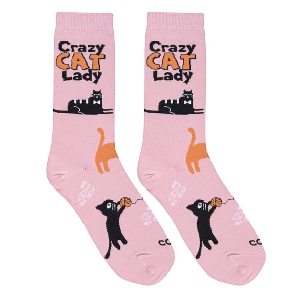 Cool Socks, Crazy Cat Lady, Womens Crew Length, Funny Graphic Print- Large