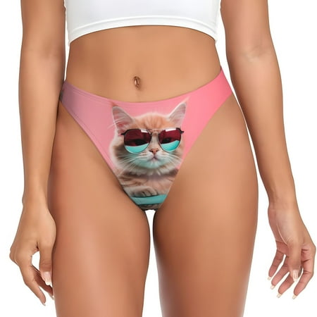 Thongs for Women - Cool Cat Pink Sunglasses No Show Seamless Womens Thongs Underwear  Stretch G String Thongs for Women  Ladies Breathable Thong Bikini Panties Briefs