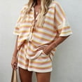 thumbnail image 6 of Karymi Shirts for Women 2-Piece Knit Outfit, Striped Openwork Short Sleeve Top + Elastic Waist Shorts with Pockets, Casual Summer Beach Set Blouses for Women, 6 of 6