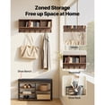 thumbnail image 2 of KFFKFF Coat Rack with Shoe Bench, 3-in-1 Shoe Coat Rack Combo Set with Hooks and Bookshelf, Steel Frame Hall Tree Entrance Storage Organizer Holder for Entry, Rustic Brown, 2 of 9