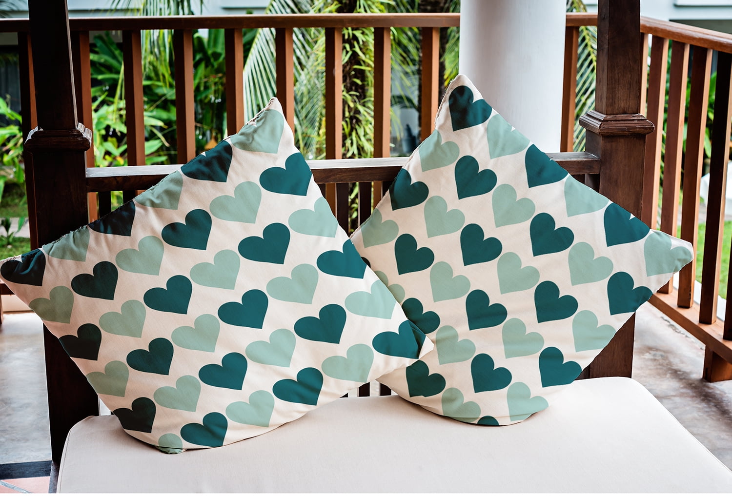 18"x18" Square Simply Daisy Valentines Alternating Hearts Poly Indoor/Outdoor Pillow, Teal Qty 1