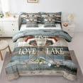 thumbnail image 1 of YST Lake Life 7-Piece Comforter Set, Queen – Retro Lake Cabin Decor with Paddle Pike Fish Boat Design, 1 of 5