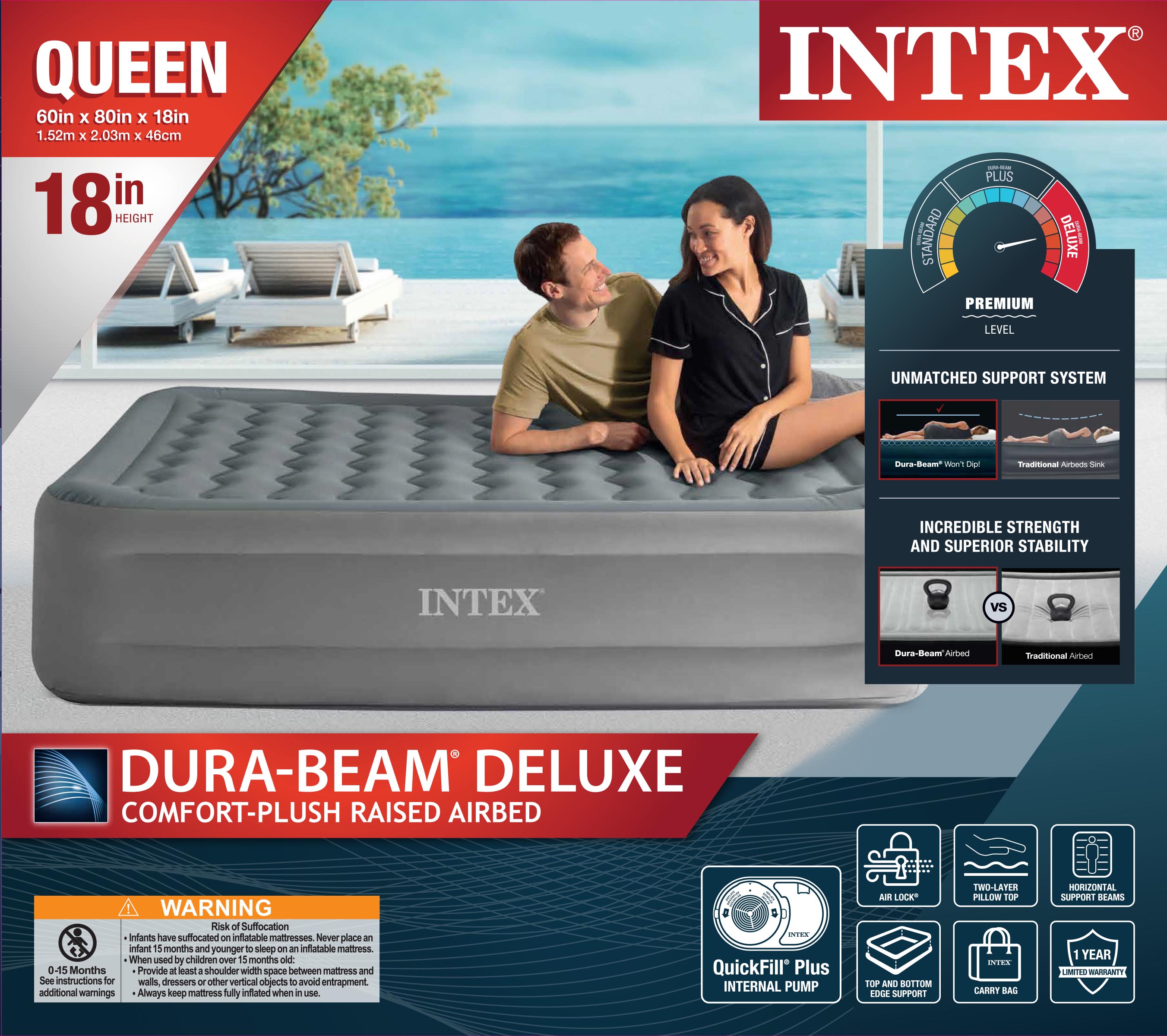 Intex 18" High Comfort Plush Raised Air Mattress Bed with Built-in Pump - Queen - image 3 of 10