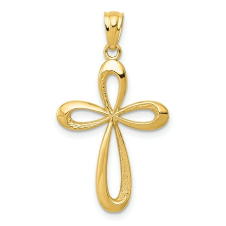 Awareness Ribbon Charm Necklace 14k Yellow Gold Ribbon Cross Religious Pendant Charm Necklace Gifts For Women For Her ()