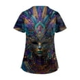 thumbnail image 3 of Mardi Gras Scrub Tops for Women Feathers Print V Neck Glitter Scrubs Sequins Mask Print Short Sleeve Novelty Uniform with Pockets Royal Blue L, 3 of 4
