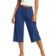 thumbnail image 6 of Vynhevius Women's Drawstring Capri Pants Pleated Waist Pockets Loose Wide Leg Casual Trousers, 6 of 9
