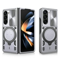 Decase for Samsung Galaxy Z Fold 5 5G Case with Kickstand Holder, Built-in 360° Rotate Ring Magnetic Car Stand Military-Grade Heavy-Duty Armor Slide Lens Protective Case,Silver