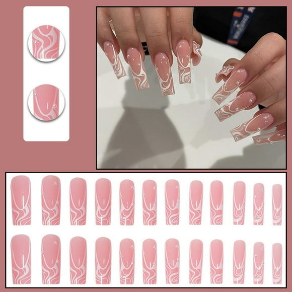 LPSSTORE Square Type Nail Long Pearl Pink Nails Acrylic Nails for Women and Girls Artificial Nails 18ml