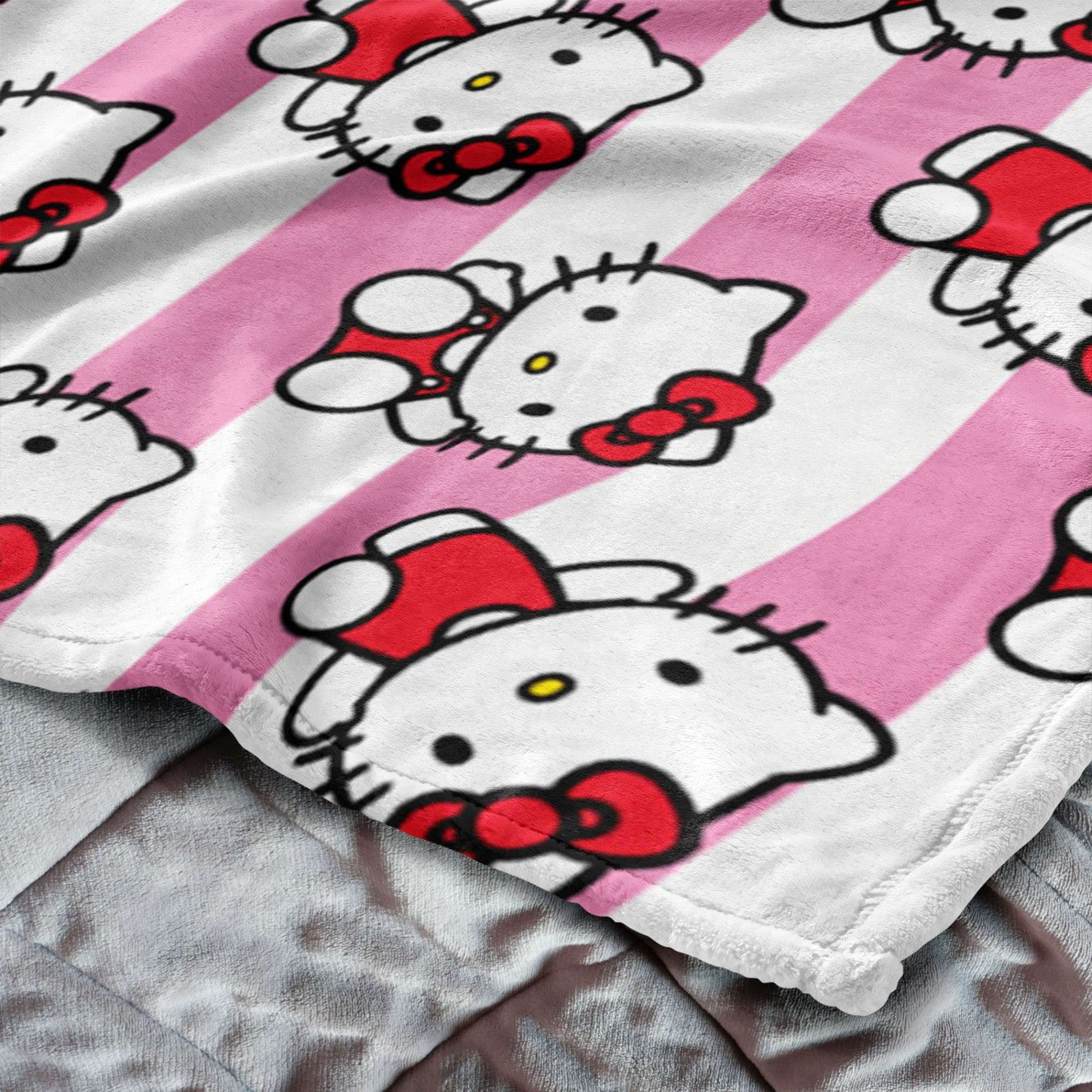 Sanrio Hello Kitty Bow And Stripes Kids Silk Touch Throw Blanket