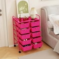 thumbnail image 4 of Costway 10-Drawer Storage Cart Utility Rolling Trolley Kitchen Organizer Hot Pink, 4 of 9