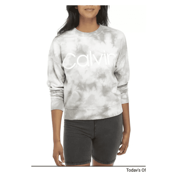 Calvin Klein Women's Calvin Logo Print Tie Dye Crewneck Sweatshirt, Grey, XXL