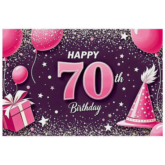 Vibrant 70th Birthday Banner with Balloons Gift Box and Party Hat Backdrop for Birthday Celebrations Party Decorations Photography Props
