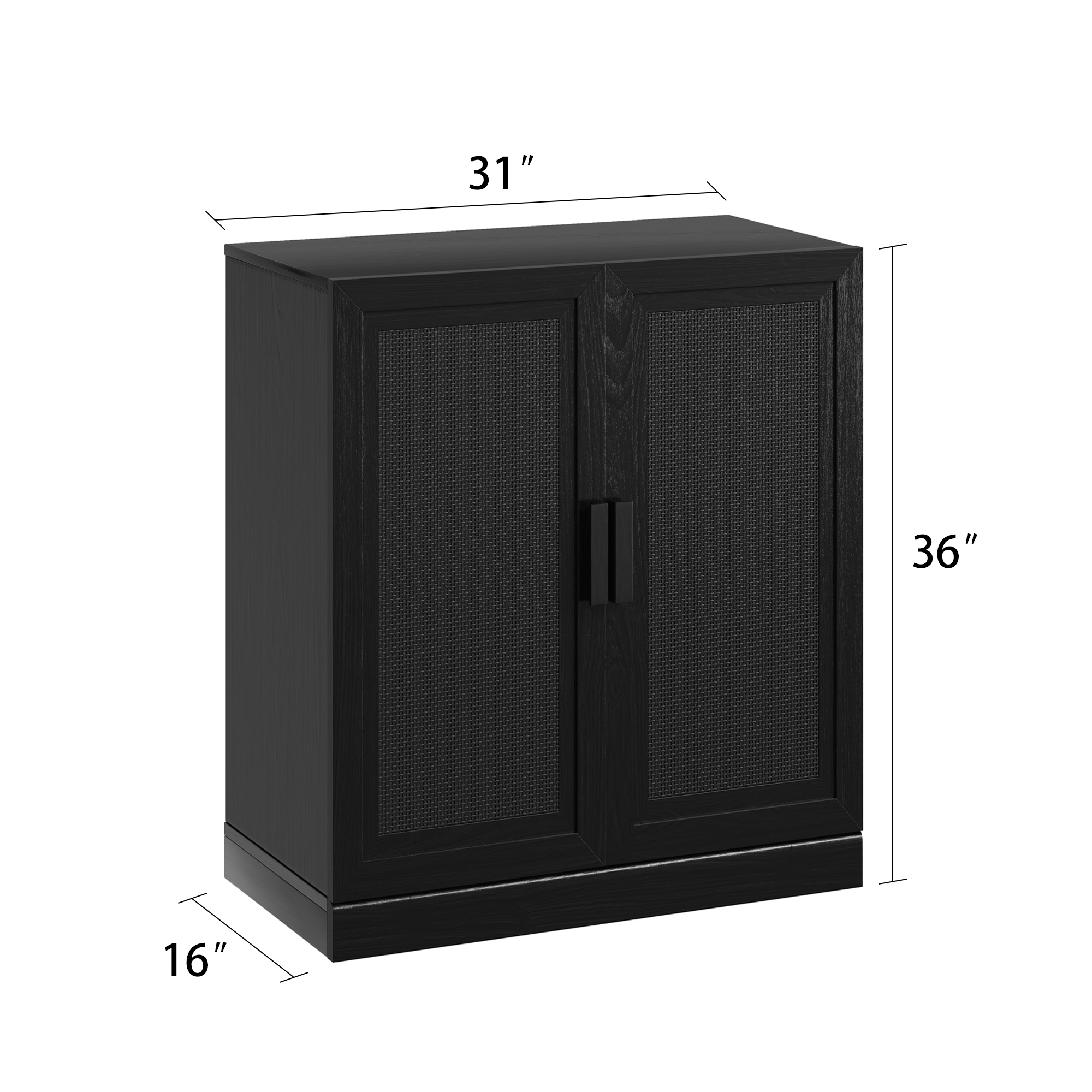 MAYEERTY 36"×31"×16" Black Wood-Grain Storage Cabinet - Rattan Woven Doors, Spacious for Living Room
