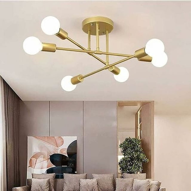 Lámpara de techo vintage, lámpara de techo LED moderna de 6 brazos, lámpara de techo de 6 luces E27, lámpara colgante industrial para sala de estar, dormitorio, loft, cocina (sin bombilla) | MAZE