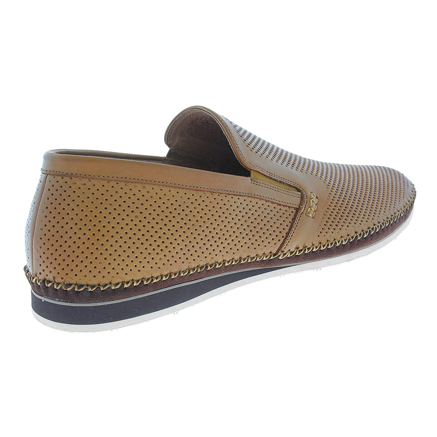 Zanzara Mens Merz Perforated Leather Slip On Shoes (Cognac