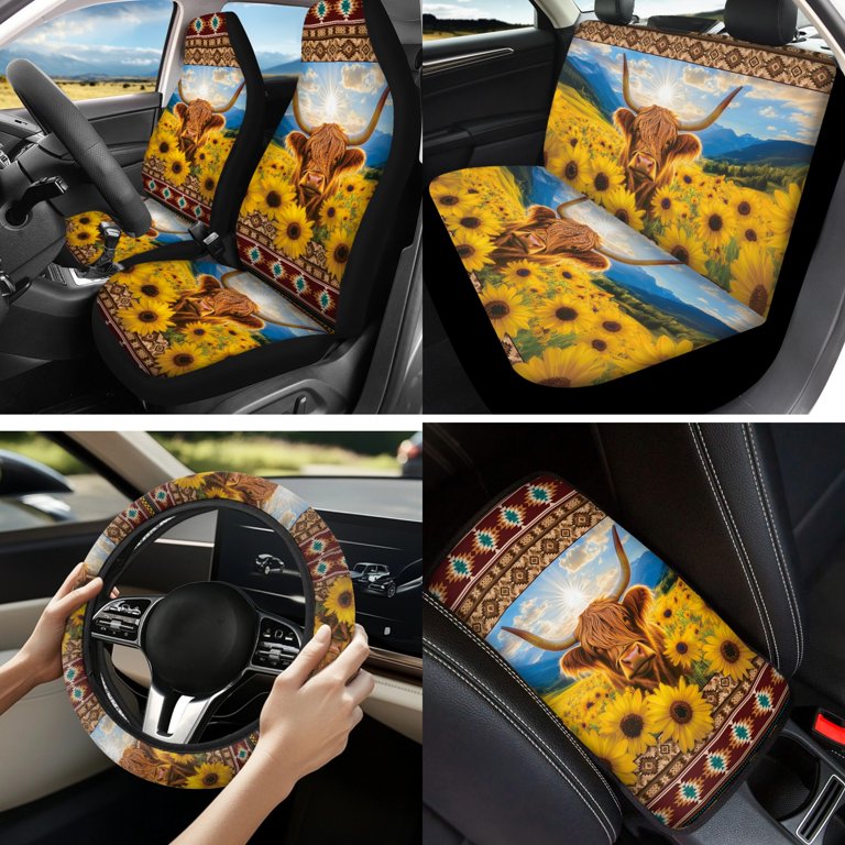 Drydeepin Boho Fern Flower Insect Butterfly Snail Mushroom Print Car Seat Covers 13PCS Car Accessories Steering Wheel Covers Seat Belt Pads Coaster Key Ring Lipstick Holder Auto Interior Decor,Black