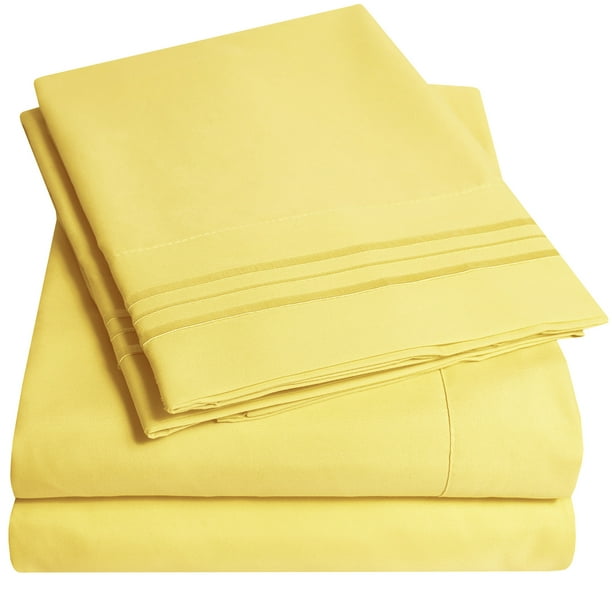1800 Thread Count 4 Piece Deep Pocket Bedroom Bed Sheet Set Queen Yellow
