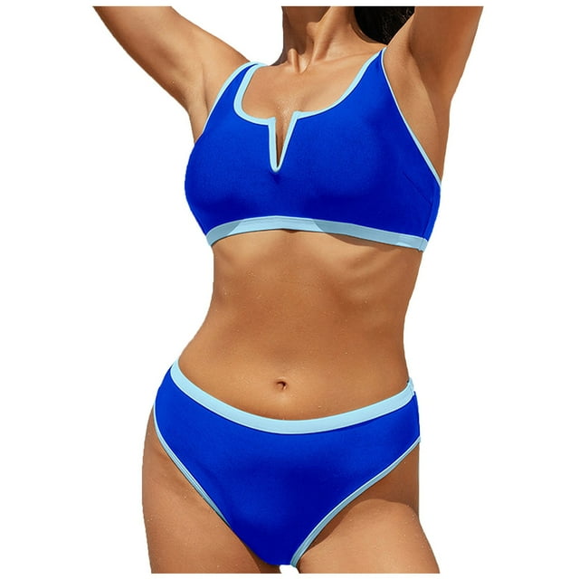 FhsagQ Swimsuit Sets for Women Plus Size Underwire Split Body Swimsuit for Women Bikini Color Matching Slim Beach Swimsuit for Women Swimsuit for Women Blue M