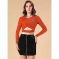 thumbnail image 4 of INSPIRE CHIC Women's Twist Long Sleeve Cut Out Front Glitter Cross Crop Tops, 4 of 6