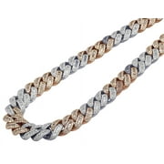 10K Rose-White Gold Baguette Diamond Miami Cuban Chain 14 MM 30.75 CT-21"