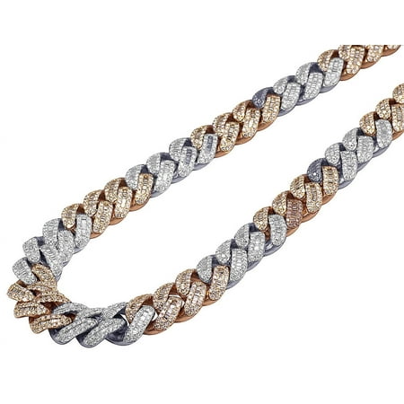 10K Rose-White Gold Baguette Diamond Miami Cuban Chain 14 MM 30.75 CT-21"
