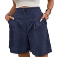 thumbnail image 2 of Shorts for Women Elasticated High Waist Solid Color Summer Shorts with Pockets Fashion Loose Hot Pants Wide Leg Casual Comfy Holiday Beach Daily Work Short, 2 of 6