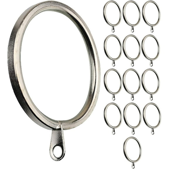 MERIVILLE 14 pcs Satin Nickel 1.5-Inch Inner Diameter Metal Flat Curtain Rings with Eyelets, Fits Up to 1 1/4-Inch Rod