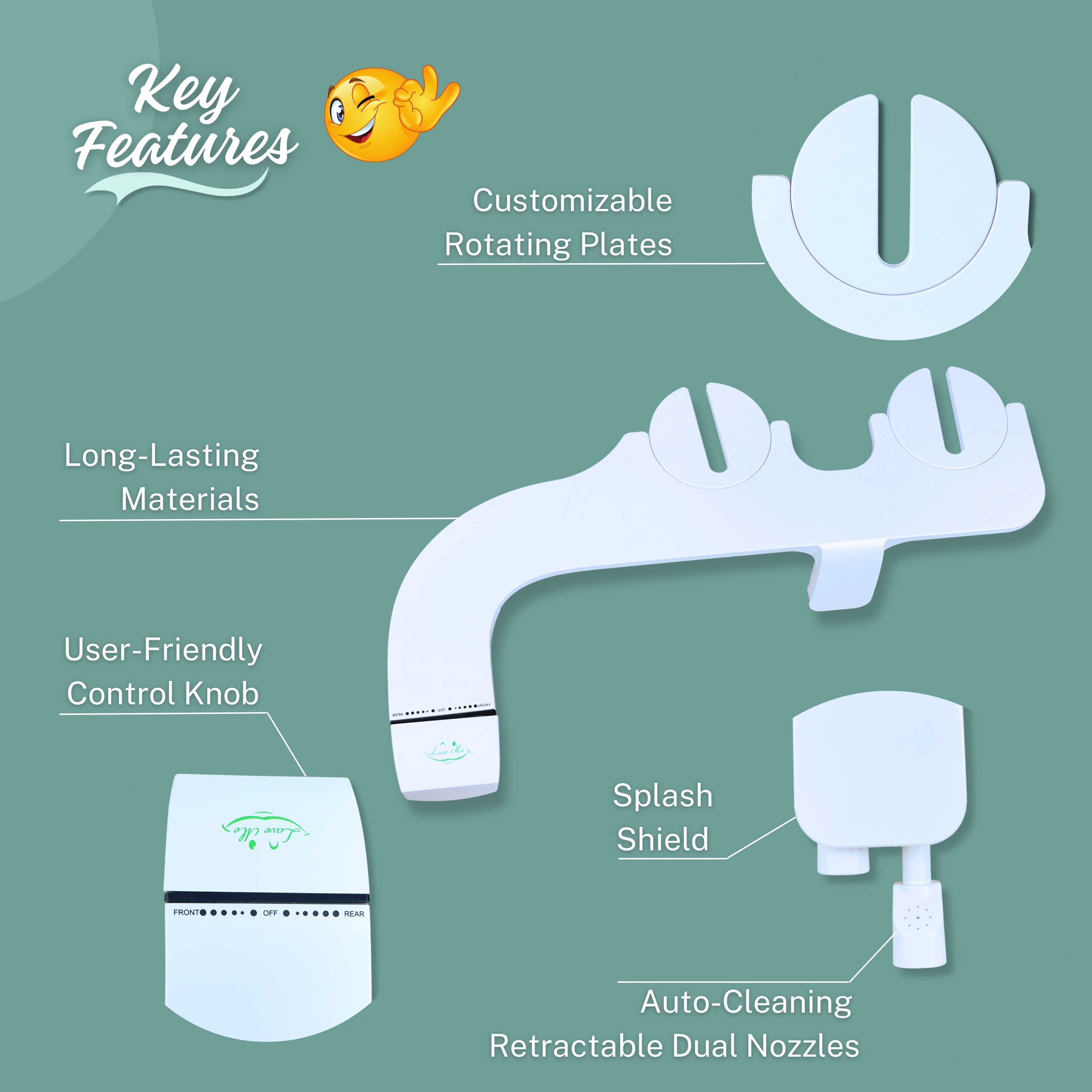 Bidet Attachment For Toilets, Dual Nozzle, Self Cleaning, Slim Design, Easy DIY Installation, Adjustable Water Pressure