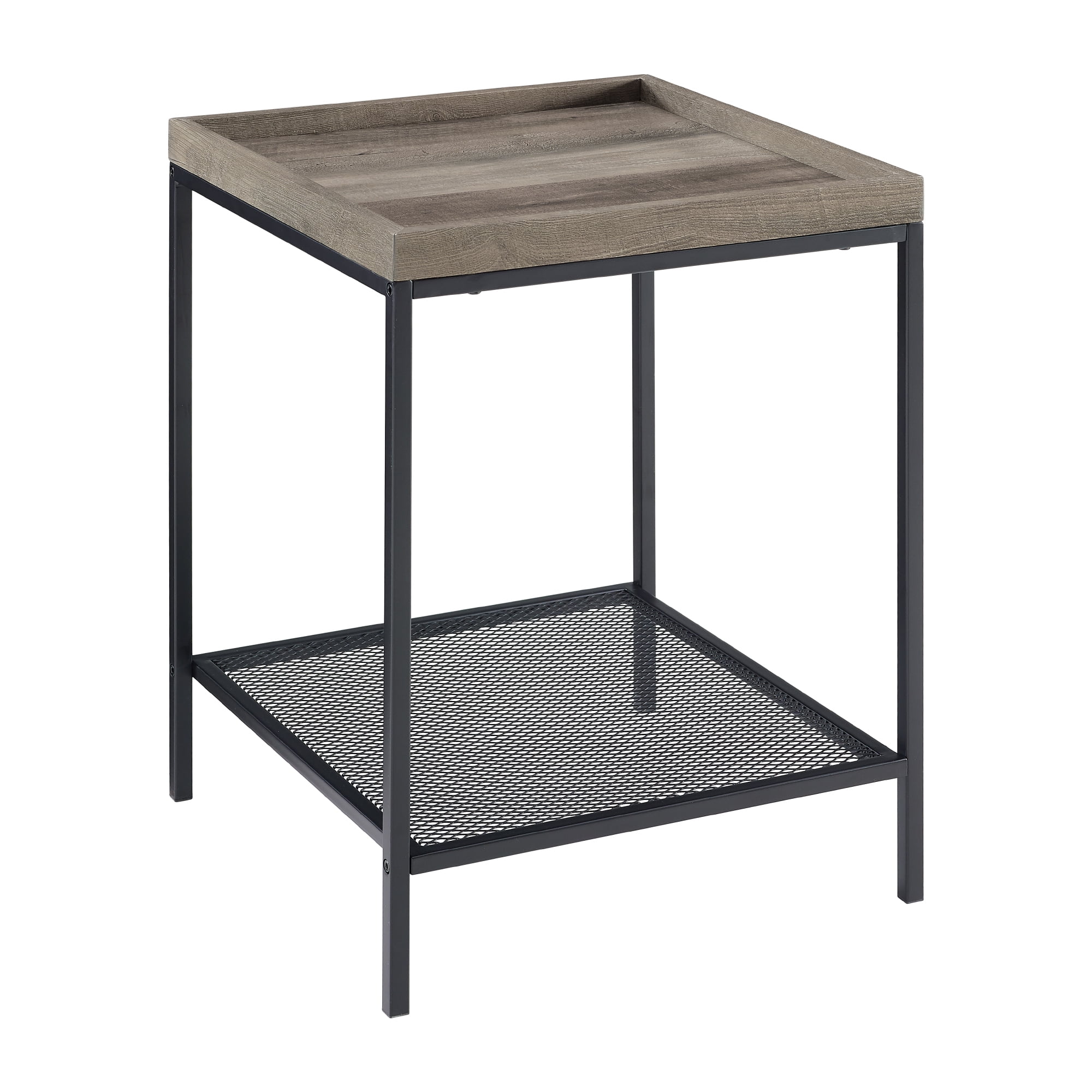 River Street Designs Frankie Metal and Wood Tray Top Grey Wash End Table
