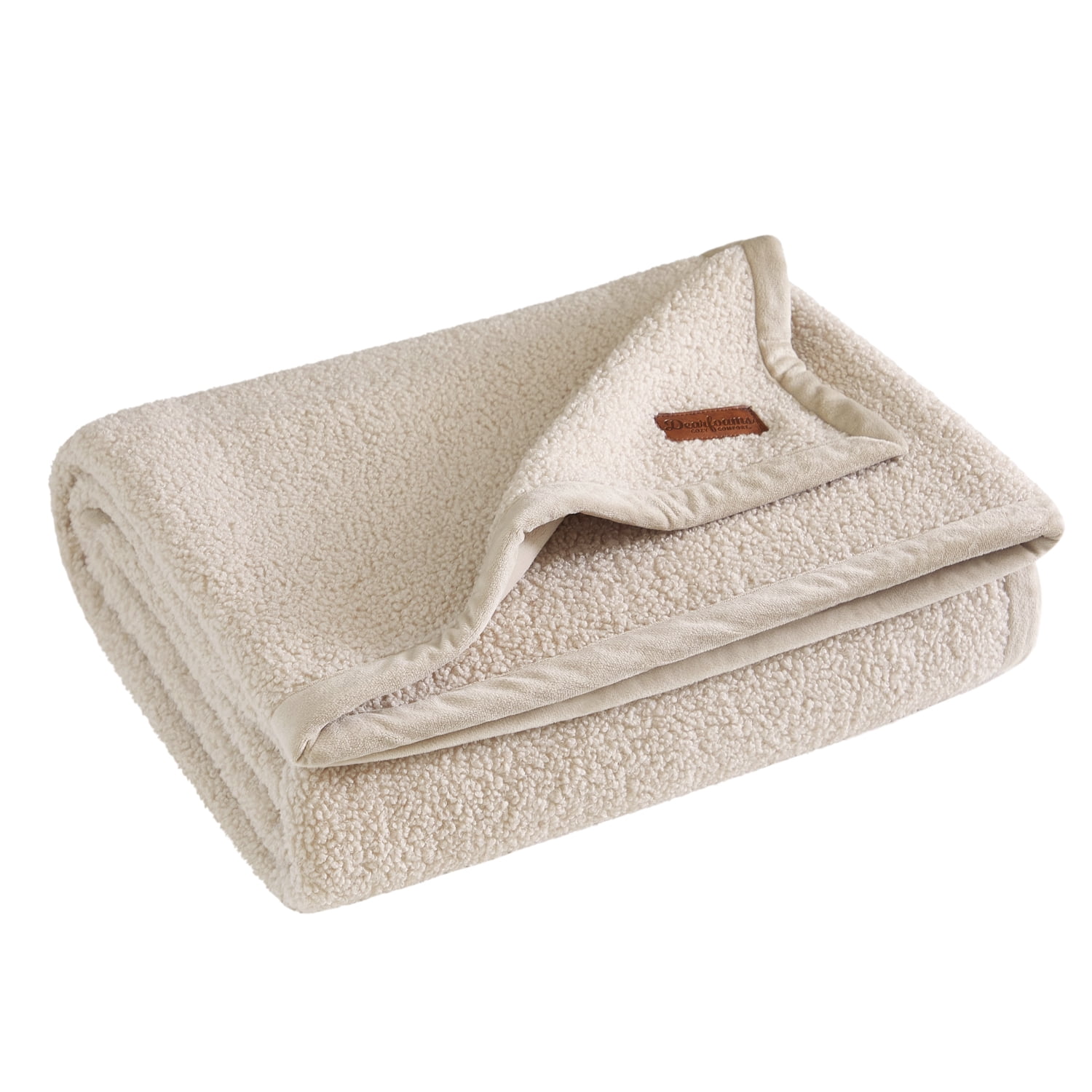 Dearfoams Reversible Cozy Teddy Oversized Couch Throw Blanket, Beige, 50 x 70 in