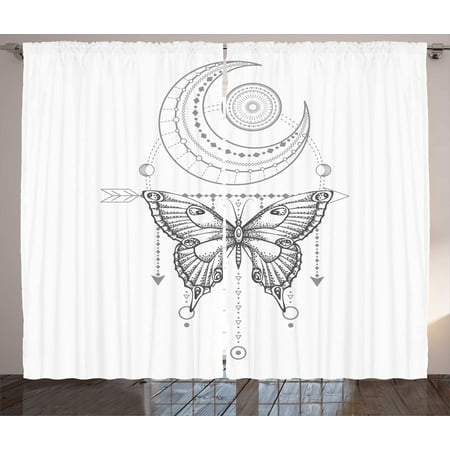 Image of Half Moon Curtains 2 Panels Set Mystic Dreamcatcher Inspired Butterfly Star Arrangement on Plain Background Window Drapes for Living Room Bedroom 108 W X 90 L Dimgray White by Ambesonne