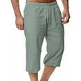 thumbnail image 5 of asjyhkr Capri Pant for Men Cotton Linen Drawstring Lightweight Comfy Summer Beach Lounge Trousers with Pockets, 5 of 6