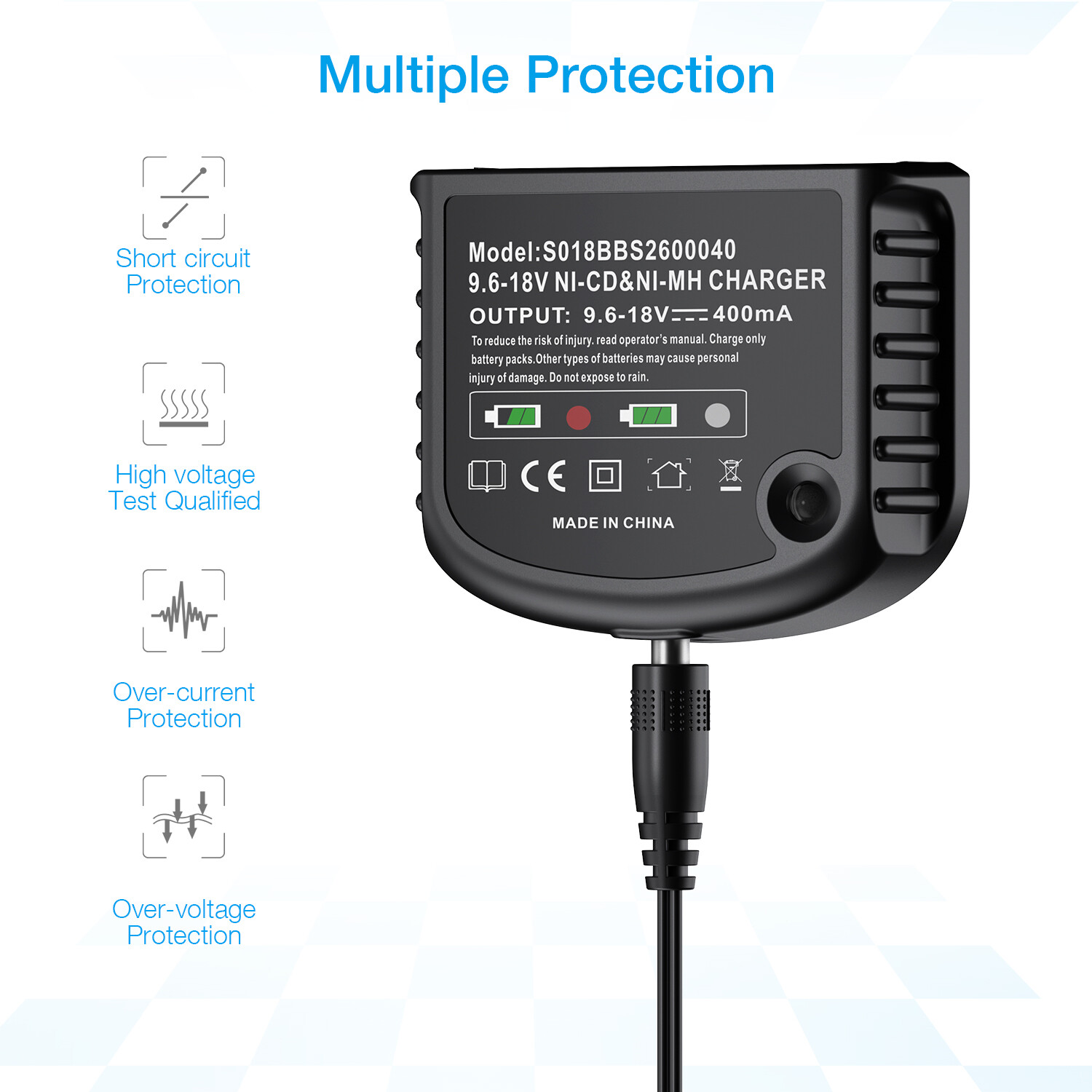 9.6V-18V Battery Charger for Black & Decker HPB18 HPB18-OPE FSB18 HPB14 HPB12