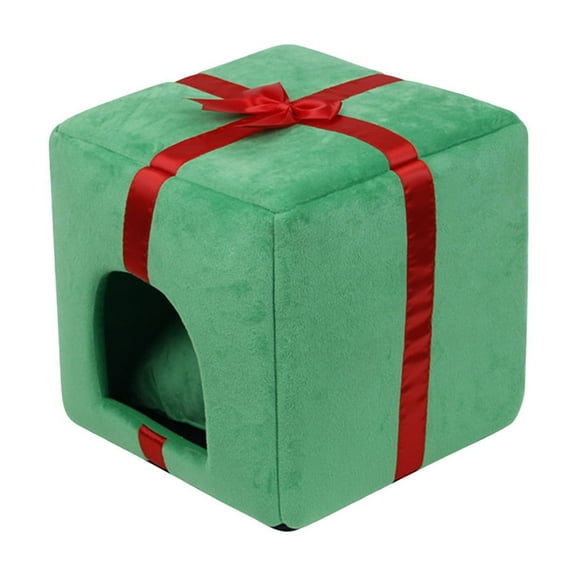 FYTPOV Cute Gift Box Shaped Cat Bed, Soft Cat Bed for Indoor Cats, Christmas Pet Tent Cave Bed for Cats Small Dogs, Removable Washable Cat Bed House, Christmas Gifts