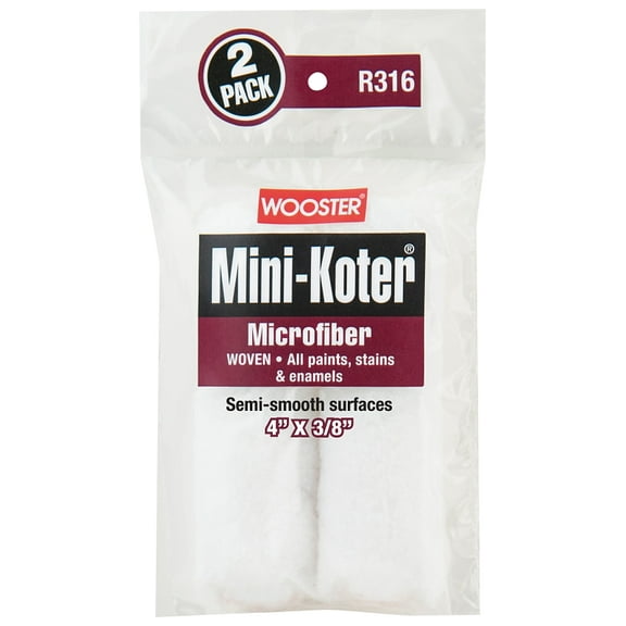WOOSTER Mini-Koter R316-4 Mini Roller, All Paints, Enamels Paint, 3/8 in Thick Nap, Microfiber Cover
