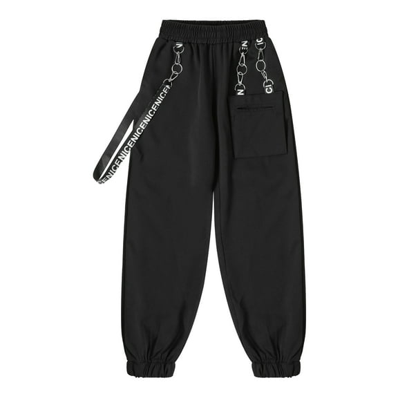 inlzdz Girls Hip Hop Jazz Dance Pants Chain Pocket Sweatpants Jogger Sports Trousers Black 14